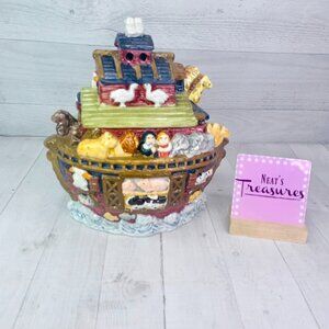 Vintage Bico NOAHS ARK Animals Colorful Ceramic Lidded 11" x 12" Cookie Jar